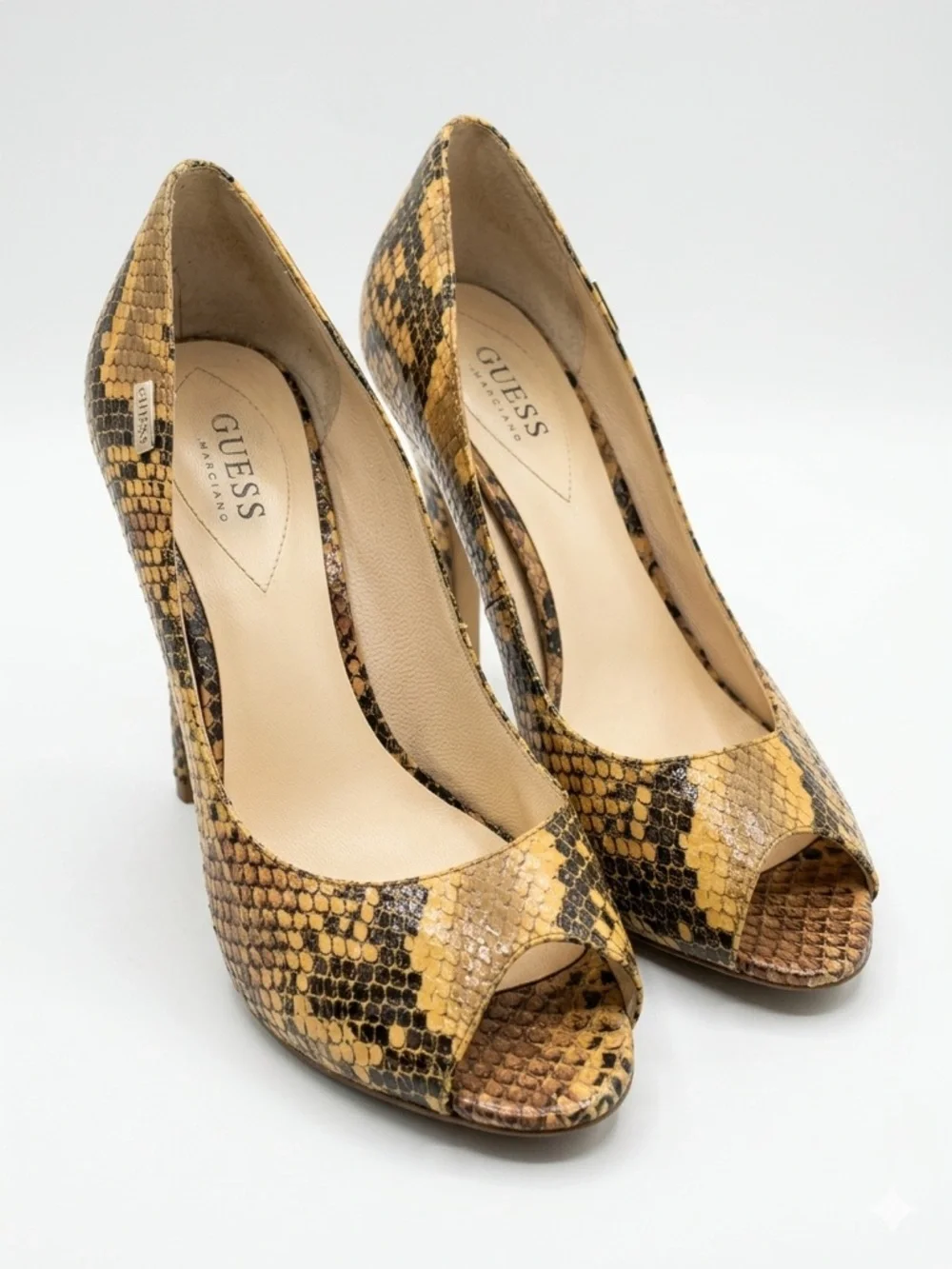 GUESS by Marciano Women’s Snakeskin Peep Toe Heels Size 9.5